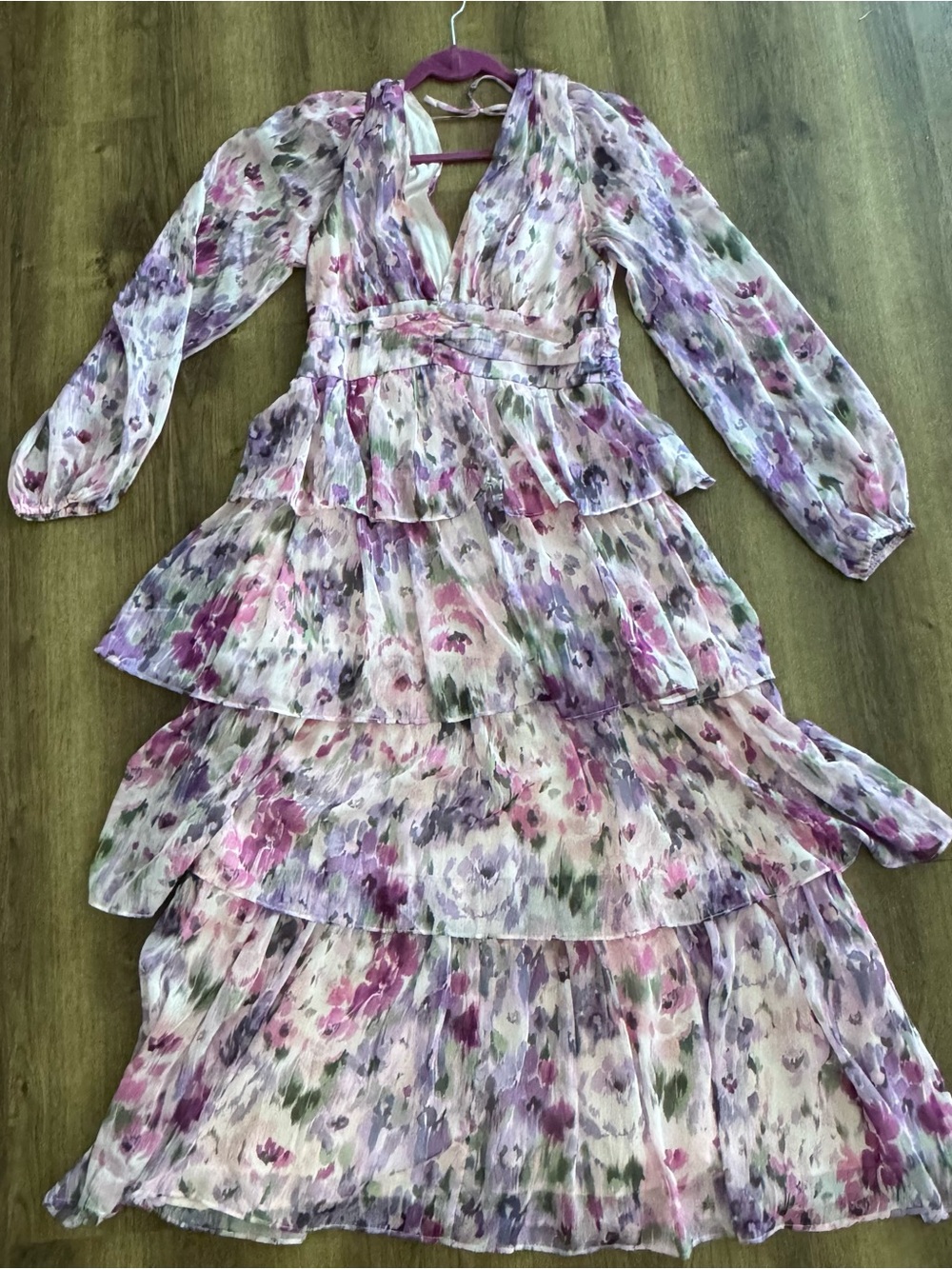 Lulu's- Lavender and Pink Floral Tiered Maxi Dress Size M